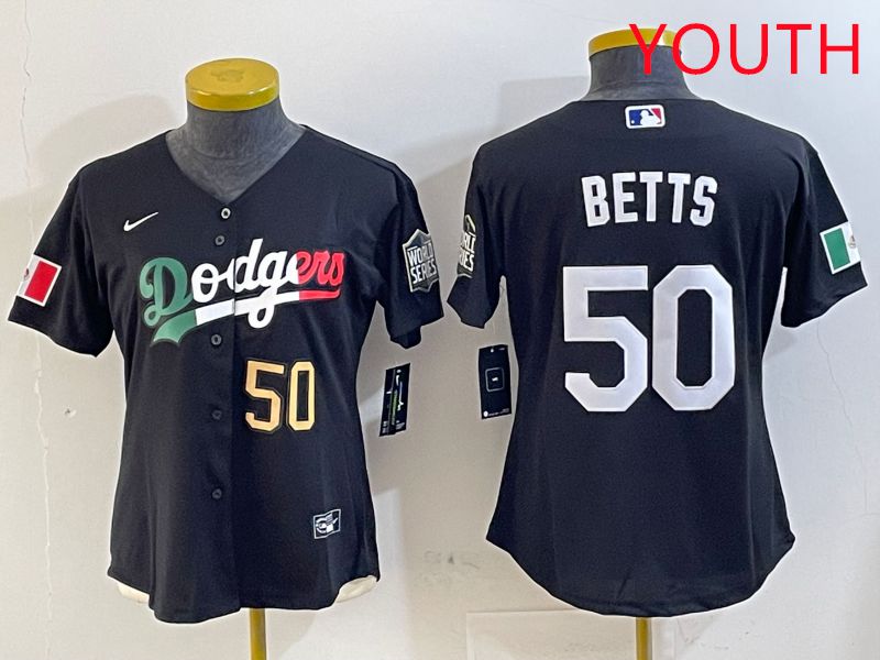 Youth Los Angeles Dodgers #50 Betts Black Mexico Game 2025 Nike MLB Jersey style 9->youth mlb jersey->Youth Jersey